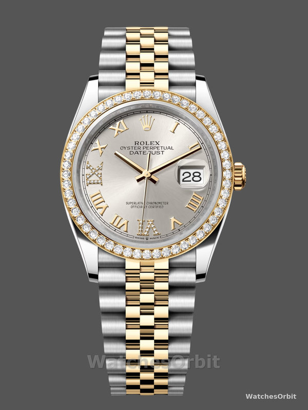 Rolex Datejust 36 Yellow Gold & Diamonds Silver Diamond Pave Roman Dial m126283rbr 0017