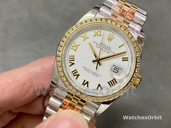 Rolex Datejust 36 Yellow Gold & Diamonds White Roman Dial M126283RBR 0015 Women's Watch