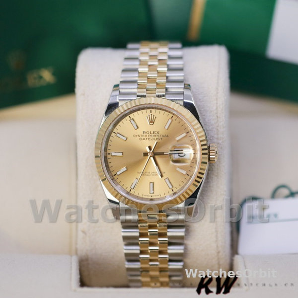 Unisexs Rolex Datejust 36mm Unisex-126233 0015-Champagne Index Dial-Fluted Bezel Champagne Replica Image