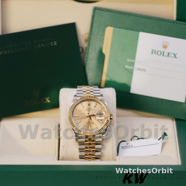Unisexs Rolex Datejust 36mm Unisex-126233 0015-Champagne Index Dial-Fluted Bezel Champagne Replica Image