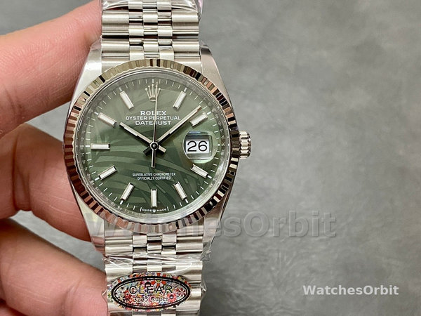 Replica Rolex Datejust 36mm Donna Quadrante Verde Palm Index Jubilee - 126234 0047 Quadrante Verde