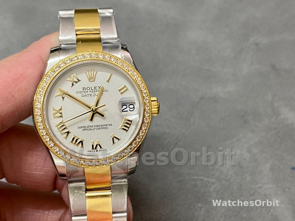 Replica Rolex Datejust 36-m126283RBR da donna, acciaio inossidabile e oro giallo, quadrante bianco Roman Oyster bianco