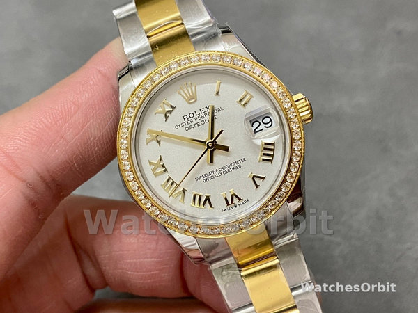 Replica Rolex Datejust 36-m126283RBR da donna, acciaio inossidabile e oro giallo, quadrante bianco Roman Oyster bianco