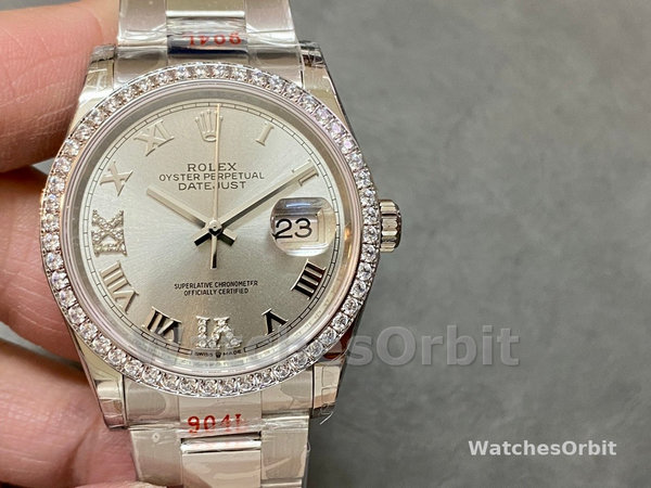 Replica Rolex Datejust 36-m126284rbr 0022 da donna, acciaio inossidabile, quadrante romano argento, Oyster, quadrante argento