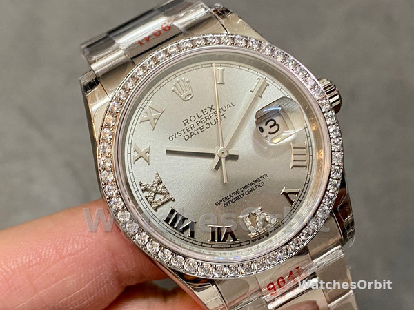 Replica Rolex Datejust 36-m126284rbr 0022 da donna, acciaio inossidabile, quadrante romano argento, Oyster, quadrante argento