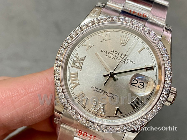 Replica Rolex Datejust 36-m126284rbr 0022 da donna, acciaio inossidabile, quadrante romano argento, Oyster, quadrante argento