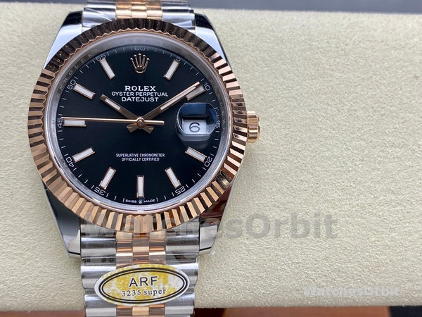 Replica Heren Rolex Datejust 41-126331, Everose goud, zwarte wijzerplaat, jubileum armband zwarte wijzerplaat