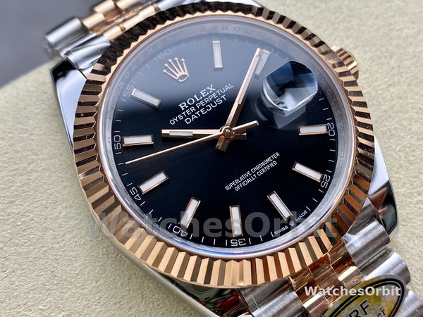 Replica Heren Rolex Datejust 41-126331, Everose goud, zwarte wijzerplaat, jubileum armband zwarte wijzerplaat