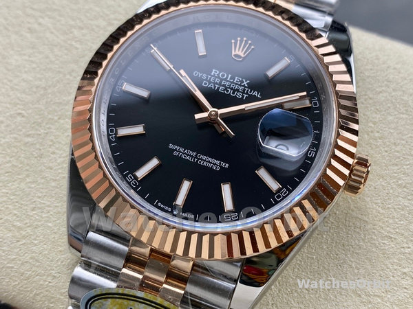 Replica Heren Rolex Datejust 41-126331, Everose goud, zwarte wijzerplaat, jubileum armband zwarte wijzerplaat