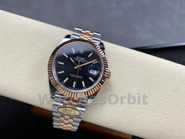 Replica Heren Rolex Datejust 41-126331, Everose goud, zwarte wijzerplaat, jubileum armband zwarte wijzerplaat