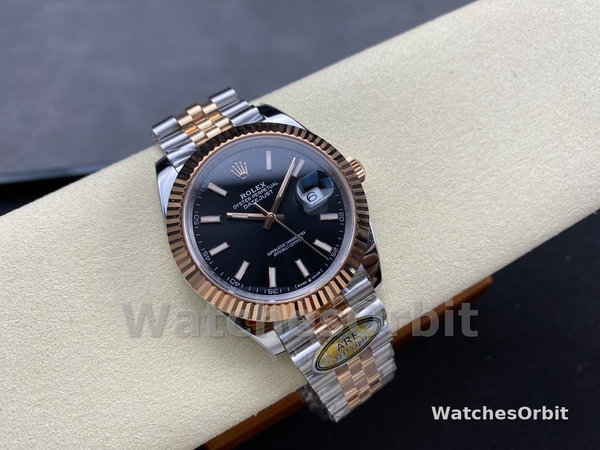 Replica Heren Rolex Datejust 41-126331, Everose goud, zwarte wijzerplaat, jubileum armband zwarte wijzerplaat