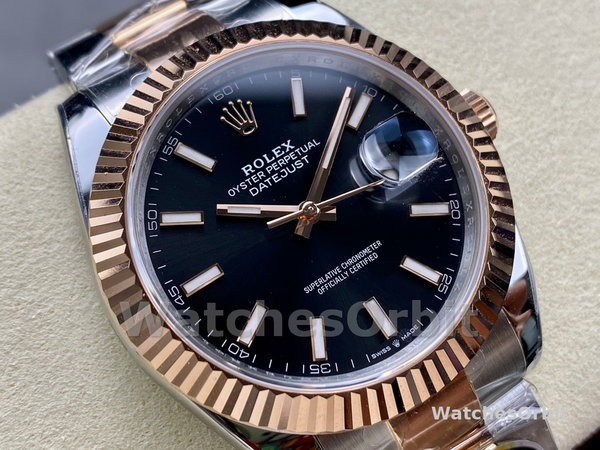 Replica Heren Rolex Datejust 41-126331, Evergoud, Zwarte wijzerplaat, Oysterband Zwarte wijzerplaat