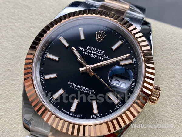 Replica Heren Rolex Datejust 41-126331, Evergoud, Zwarte wijzerplaat, Oysterband Zwarte wijzerplaat