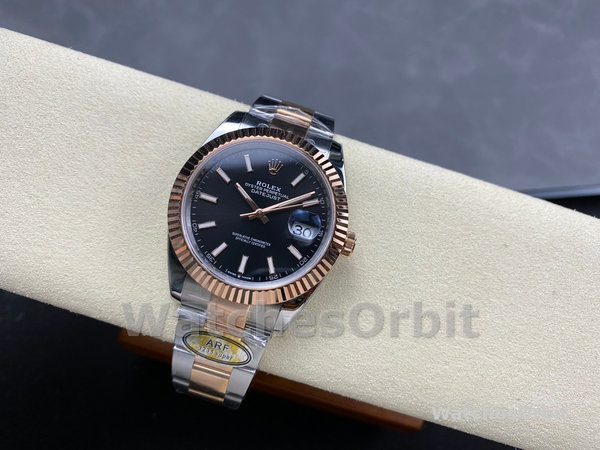 Replica Heren Rolex Datejust 41-126331, Evergoud, Zwarte wijzerplaat, Oysterband Zwarte wijzerplaat