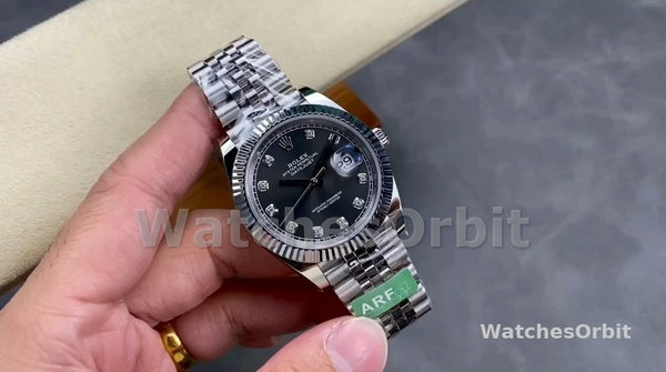 Replica Rolex Datejust 41-m126334 0006, quadrante rodiato con diamanti, lunetta scanalata, quadrante grigio, uomo
