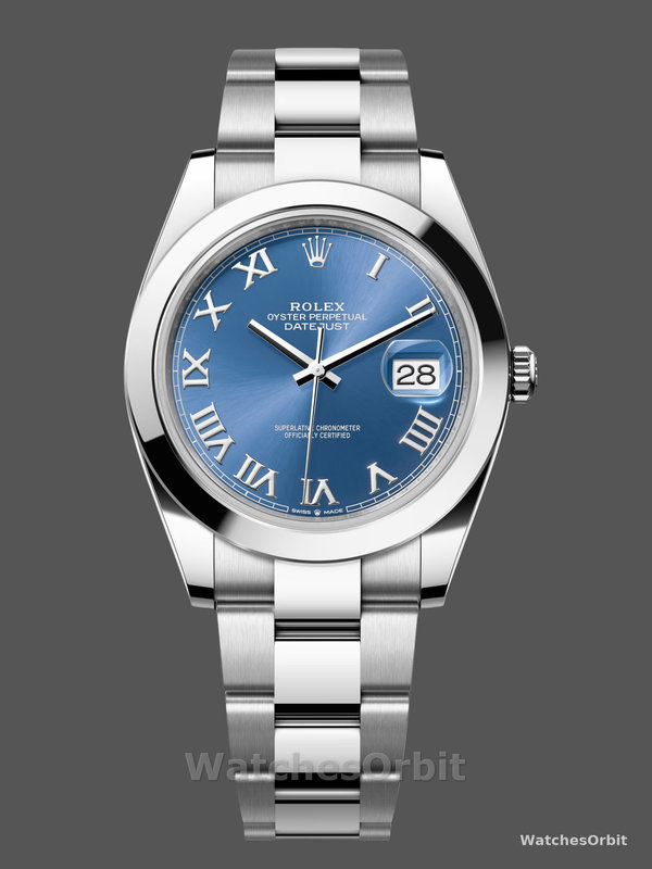 Rolex Datejust 41 Stainless Steel Azzuro Blue Roman Dial M126300 0017 Men's Watch