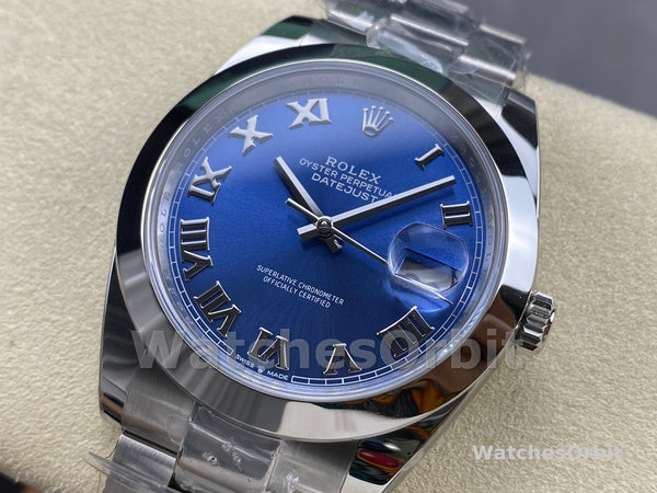 Replica Rolex Datejust 41-M126300 0017, Roestvrij staal, Romeinse wijzerplaat Azzuro Blue, herenblauwe wijzerplaat