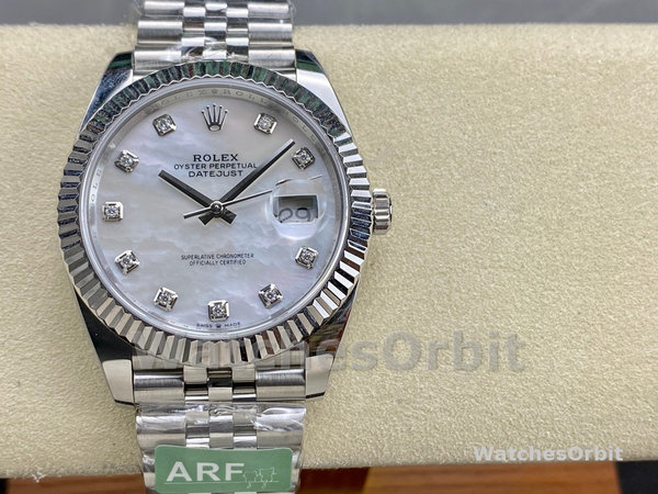 Replica Rolex Datejust 41 Steel White Gold MOP Diamond Dial 126334 Herrenuhr Perfekte Replik