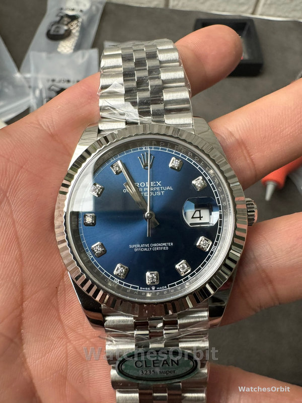 Replica Rolex Datejust 41-126334 0016 voor heren, witgoud, blauwe wijzerplaat