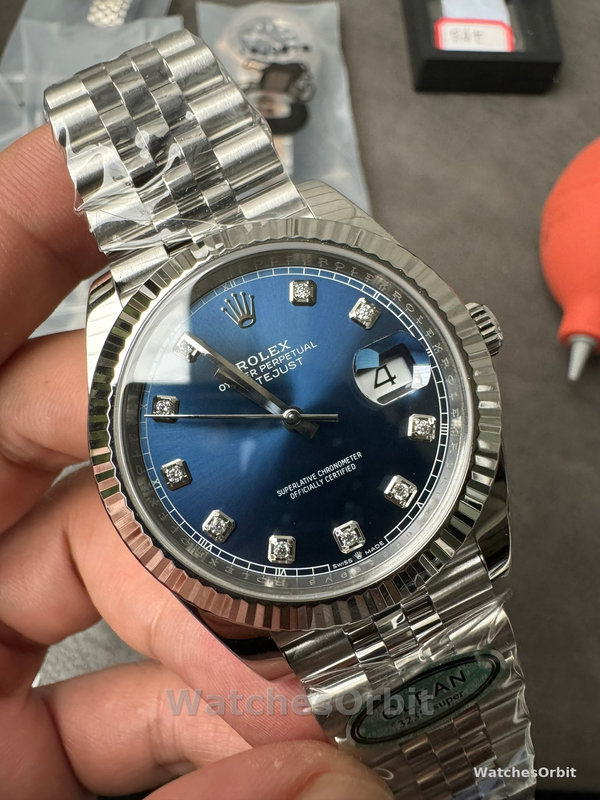 Replica Rolex Datejust 41-126334 0016 voor heren, witgoud, blauwe wijzerplaat