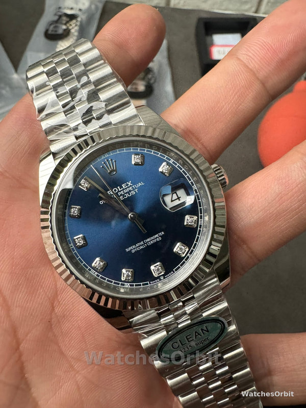 Replica Rolex Datejust 41-126334 0016 voor heren, witgoud, blauwe wijzerplaat