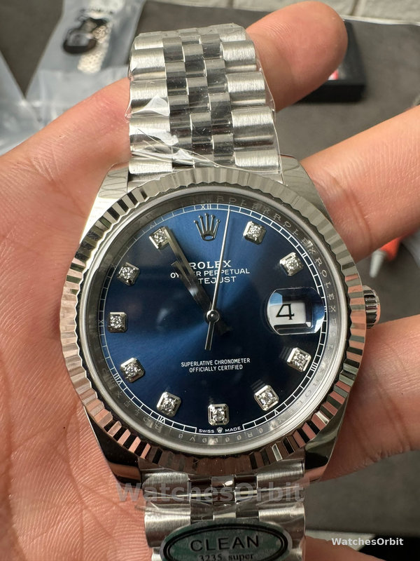 Replica Rolex Datejust 41-126334 0016 voor heren, witgoud, blauwe wijzerplaat