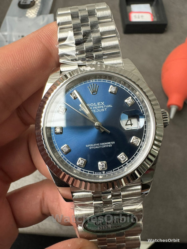 Replica Rolex Datejust 41-126334 0016 voor heren, witgoud, blauwe wijzerplaat