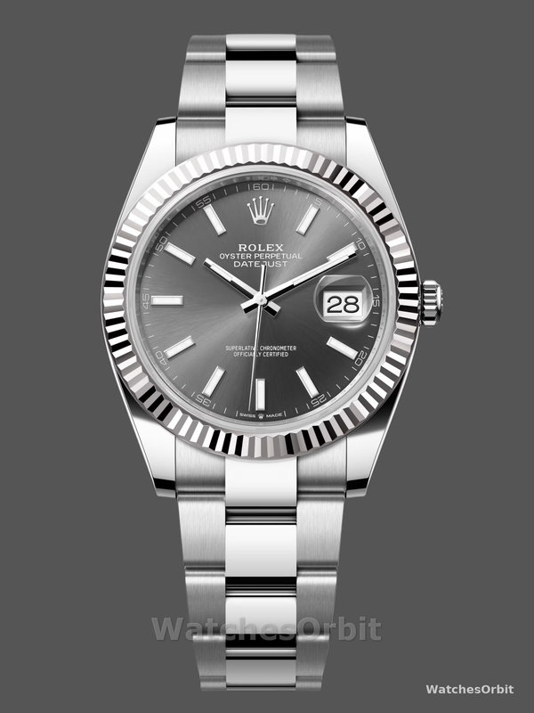 Rolex Datejust 41 White Gold Fluted Bezel Slate Dial Oyster M126334 0013 Men's Watch