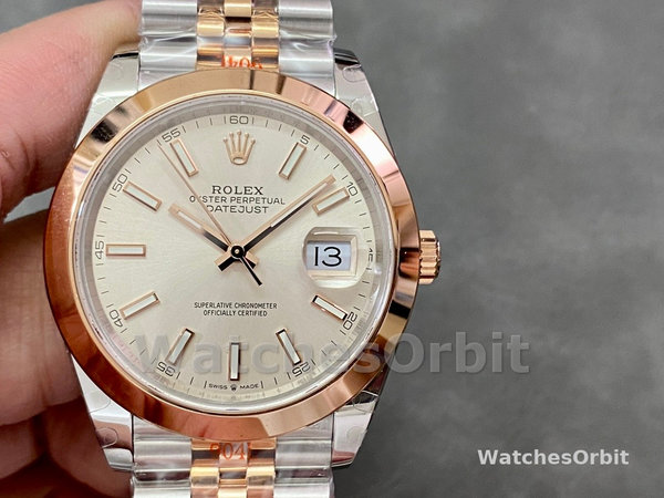 Replica Rolex Datejust 41mm Heren-126301 0010-Rose Gold-Sundust Index Dial Sundust