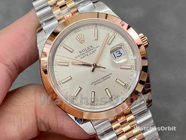 Replica Rolex Datejust 41mm Heren-126301 0010-Rose Gold-Sundust Index Dial Sundust