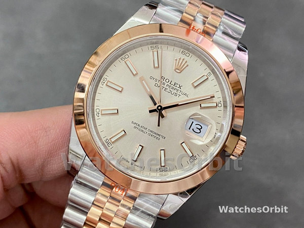 Replica Rolex Datejust 41mm Heren-126301 0010-Rose Gold-Sundust Index Dial Sundust