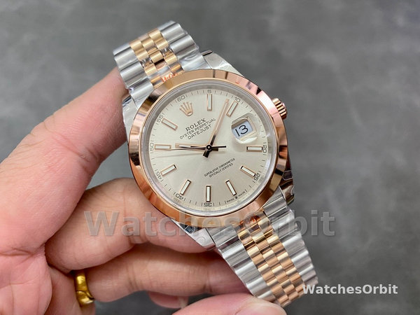 Replica Rolex Datejust 41mm Heren-126301 0010-Rose Gold-Sundust Index Dial Sundust