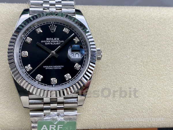 Replica Rolex Datejust 41-m126334, Rolesor, zwarte diamanten wijzerplaat, zwarte wijzerplaat voor heren