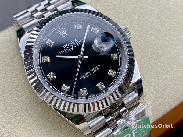 Replica Rolex Datejust 41-m126334, Rolesor, zwarte diamanten wijzerplaat, zwarte wijzerplaat voor heren