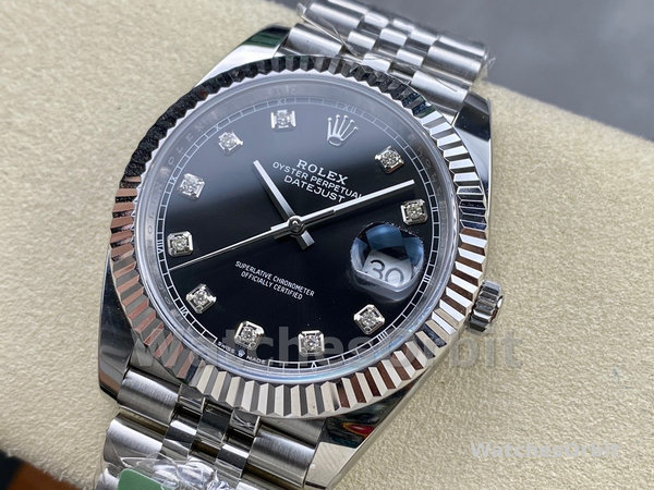 Replica Rolex Datejust 41-m126334, Rolesor, zwarte diamanten wijzerplaat, zwarte wijzerplaat voor heren