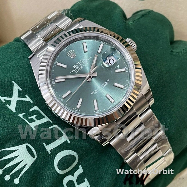 Replica Rolex Datejust 41 mm Uomo-m126334 0027-Ghiera scanalata-Dialetto verde Quadrante verde