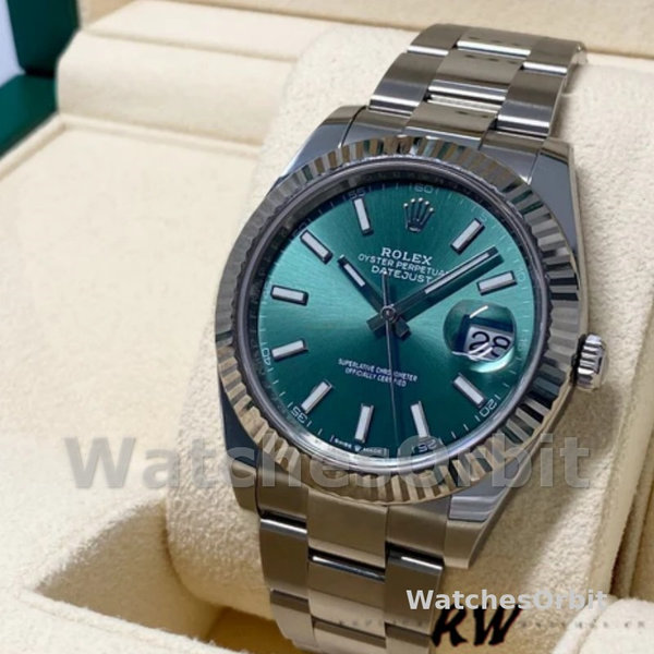 Replica Rolex Datejust 41 mm Uomo-m126334 0027-Ghiera scanalata-Dialetto verde Quadrante verde