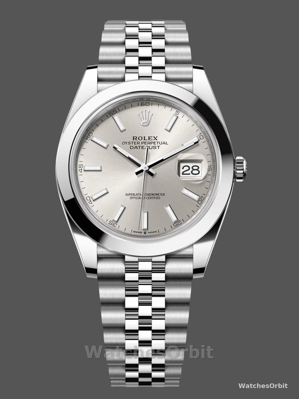 Rolex Datejust 41mm m126300 0004 Silver Stick DIal Oystersteel Case Domed Bezel