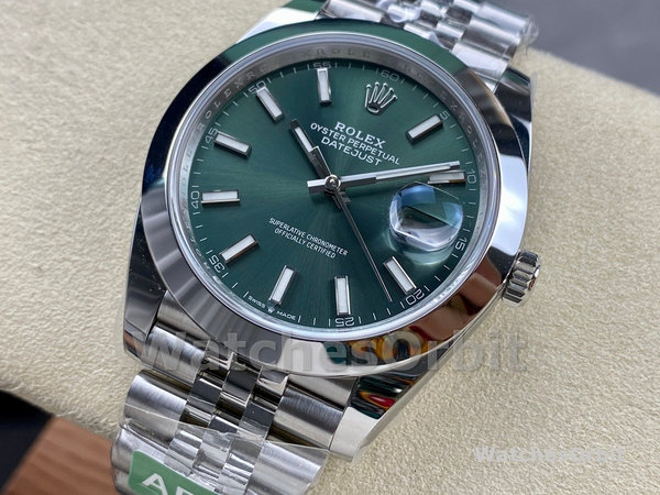 Replica Rolex Datejust 41-m126300 0020, Oystersteel, Jubilee, Quadrante verde menta da uomo Quadrante verde