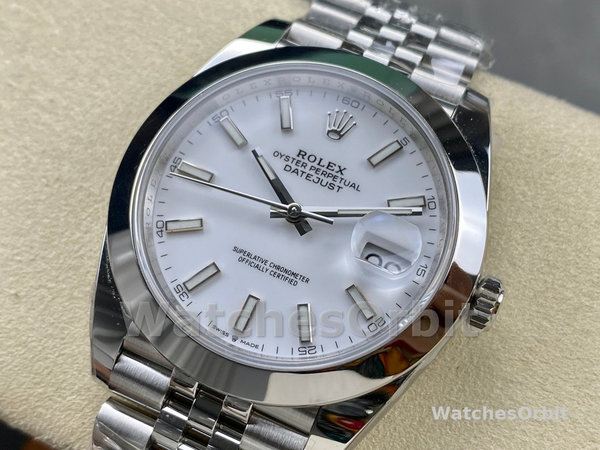 Replica Rolex Datejust 41-126300 0006 da uomo, acciaio inossidabile, indice bianco, quadrante bianco Jubilee