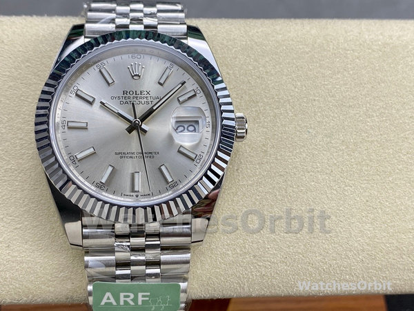 Replica Rolex Datejust 41-126334 0004, Roestvrij staal, Zilveren index wijzerplaat, Jubileum, Zilveren wijzerplaat voor heren