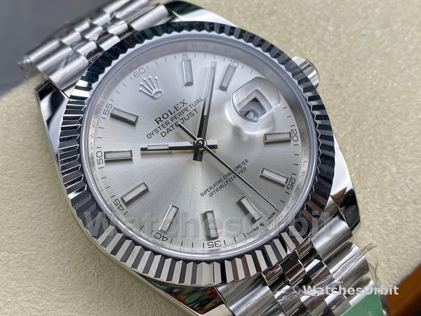 Replica Rolex Datejust 41-126334 0004, Roestvrij staal, Zilveren index wijzerplaat, Jubileum, Zilveren wijzerplaat voor heren