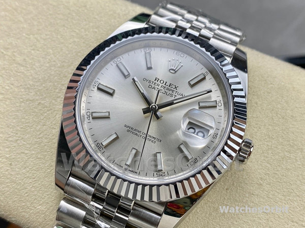 Replica Rolex Datejust 41-126334 0004, Roestvrij staal, Zilveren index wijzerplaat, Jubileum, Zilveren wijzerplaat voor heren