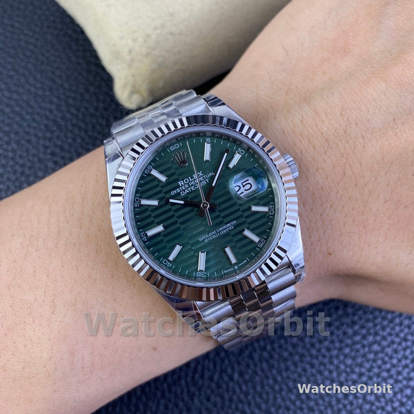 Replica Rolex Datejust 41 mm in acciaio inossidabile Quadrante verde menta - 126334 0030 Quadrante verde