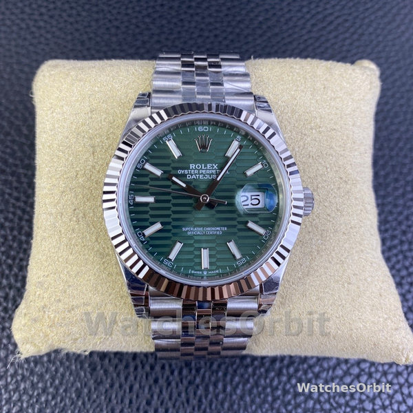Replica Rolex Datejust 41 mm in acciaio inossidabile Quadrante verde menta - 126334 0030 Quadrante verde