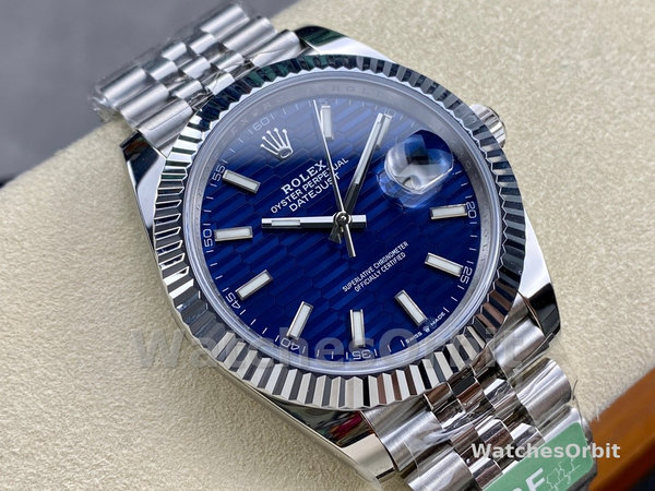 Replica Rolex Datejust 41-126334, roestvrij staal, blauwe index, jubileum, blauwe wijzerplaat voor heren
