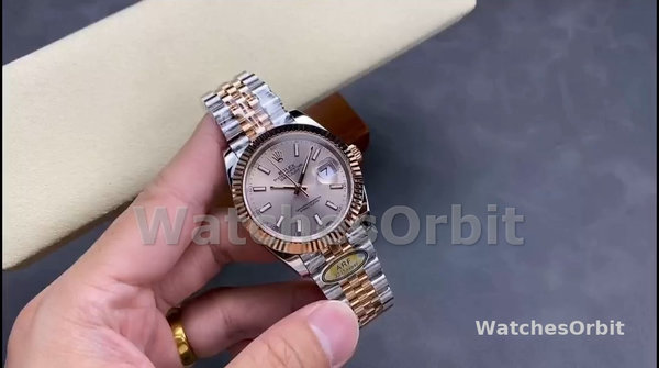 Replica Rolex Datejust 41-126331 0010, tweekleurig, roségoud, jubileumband, Sundust index wijzerplaat Sundust wijzerplaat