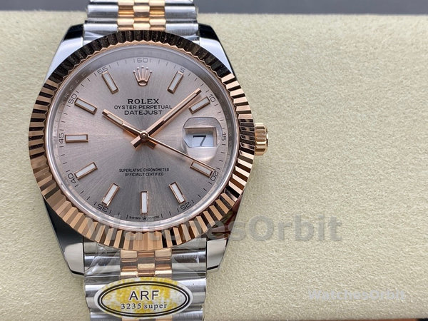 Replica Rolex Datejust 41-126331 0010, tweekleurig, roségoud, jubileumband, Sundust index wijzerplaat Sundust wijzerplaat