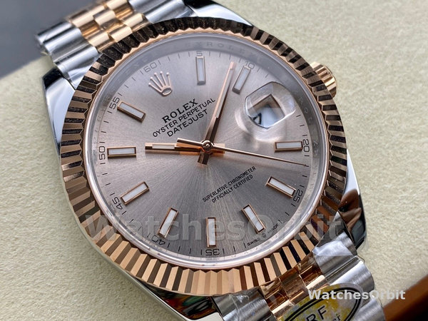 Replica Rolex Datejust 41-126331 0010, tweekleurig, roségoud, jubileumband, Sundust index wijzerplaat Sundust wijzerplaat