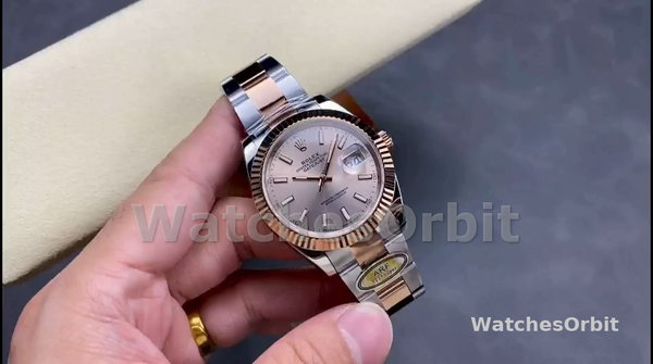 Replica Heren Rolex Datejust 41-126331 0009, tweekleurig, roségoud, Sundust index wijzerplaat Sundust wijzerplaat